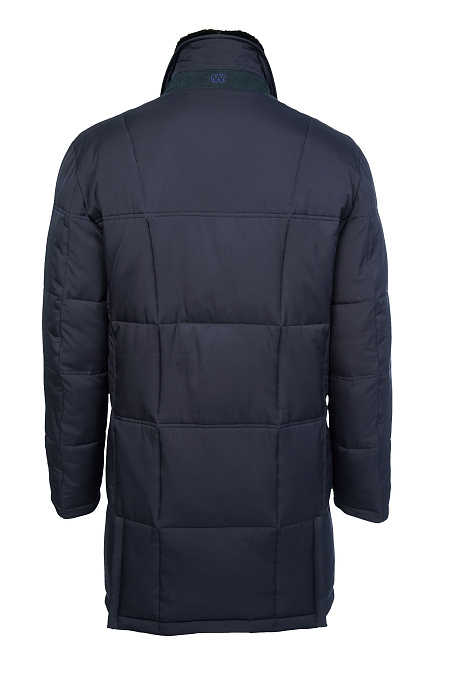 Удлиненный стеганый пуховик-пальто с меховым воротником темно-синий  для мужчин бренда Meucci (Италия), арт. 9209 - фото. Цвет: Темно-синий. Купить в интернет-магазине https://shop.meucci.ru
