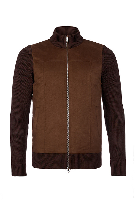 Трикотажная куртка коричневая из шерсти с застежкой на молнию  для мужчин бренда Meucci (Италия), арт. SWALC/7M1670 - фото. Цвет: Коричневый. Купить в интернет-магазине https://shop.meucci.ru
