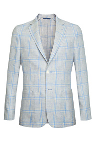 Пиджак светло-голубой в клетку без подклада из льна и шерсти  (MI 1200181DR/11762)