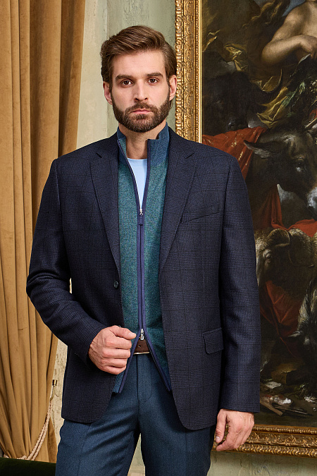 Мужской пиджак темно-синий из шерсти с кашемиром  Meucci (Италия), арт. MI 1200181DR/11713 - фото. Цвет: Темно-синий, клетка. Купить в интернет-магазине https://shop.meucci.ru
