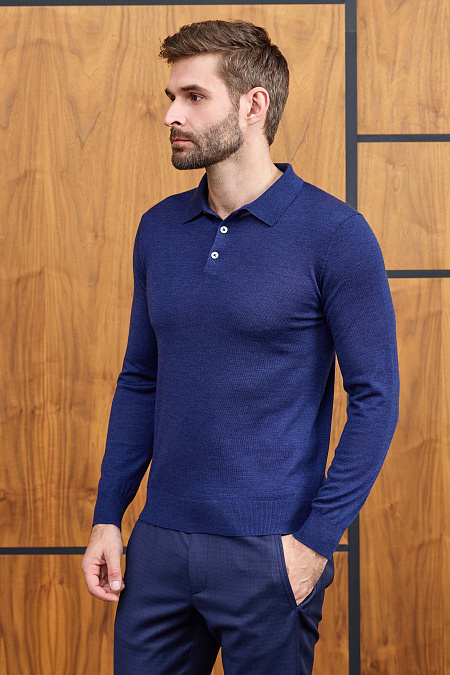 Мужской брендовый джемпер-поло синего цвета с застежкой на пуговицы арт. 33014/22025 INDIGO Meucci (Италия) - фото. Цвет: Синий. Купить в интернет-магазине https://shop.meucci.ru

