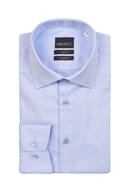 Модная мужская рубашка светло-синяя с микродизайном и эффектом non iron  арт. SL 10224070/301013 от Meucci (Италия) - фото. Цвет: Светло-синий, микродизайн.
