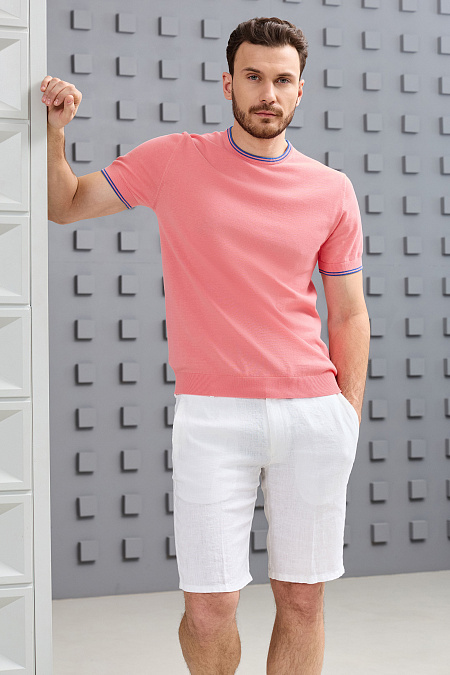 Джемпер с коротким рукавом кораллового цвета из хлопка Пима  для мужчин бренда Meucci (Италия), арт. MEU-2608/DQSS23 - фото. Цвет: Коралловый. Купить в интернет-магазине https://shop.meucci.ru
