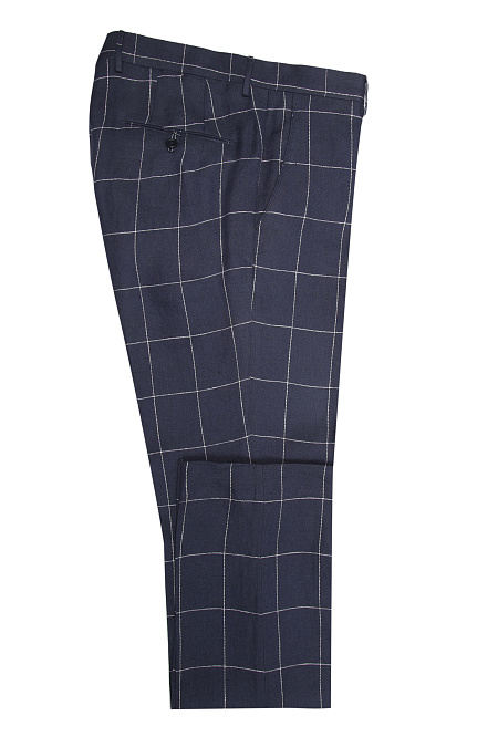 Мужские льняные брюки синего цвета в клетку  арт. SB 1271 Navy Meucci (Италия) - фото. Цвет: Синий в клетку . Купить в интернет-магазине https://shop.meucci.ru
