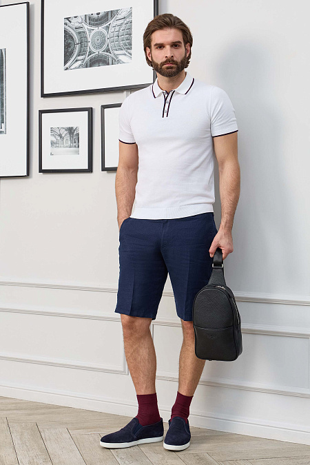 Мужские брендовые шорты льняные синего цвета  арт. SH-LP 1071 Blue Meucci (Италия) - фото. Цвет: Синий. Купить в интернет-магазине https://shop.meucci.ru
