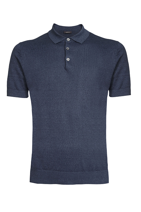Поло темно-синее из смеси льна и хлопка  для мужчин бренда Meucci (Италия), арт. PB-NECK 30024/000267 - фото. Цвет: Темно-синий. Купить в интернет-магазине https://shop.meucci.ru
