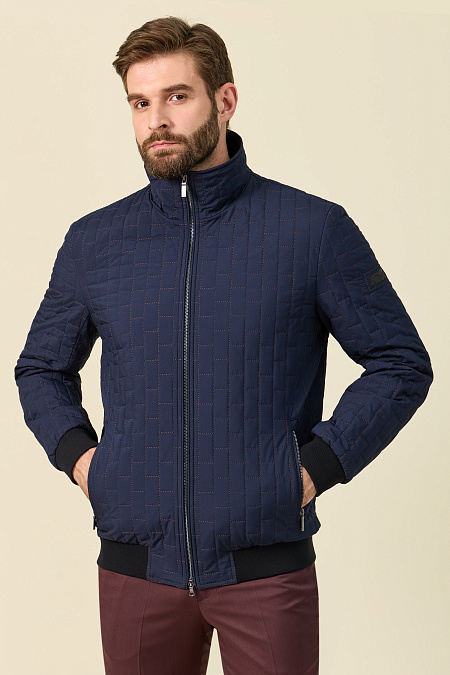 Куртка-бомбер на легком утеплителе темно-синяя для мужчин бренда Meucci (Италия), арт. 2350 - фото. Цвет: Темно-синий. Купить в интернет-магазине https://shop.meucci.ru
