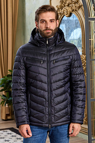 Легкий пуховик с капюшоном темно-синего цвета  (4905)