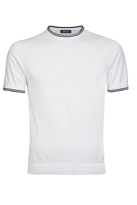 Белая футболка с цветными кантами на горловине и рукавах  для мужчин бренда Meucci (Италия), арт. MEU-2508/DQSS01 - фото. Цвет: Белый, синий, бордовый. Купить в интернет-магазине https://shop.meucci.ru
