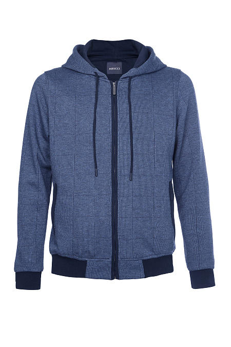 Спортивный трикотажный костюм с капюшоном для мужчин бренда Meucci (Италия), арт. SpSuW0923/6 Blue - фото. Цвет: Синий орнамент и темно-синий . Купить в интернет-магазине https://shop.meucci.ru
