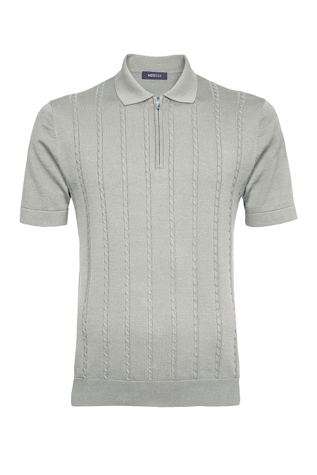 Поло светло-серого цвета с фактурным орнаментом в виде кос  для мужчин бренда Meucci (Италия), арт. MEU-2507/DQSS37 - фото. Цвет: Светло-серый. Купить в интернет-магазине https://shop.meucci.ru

