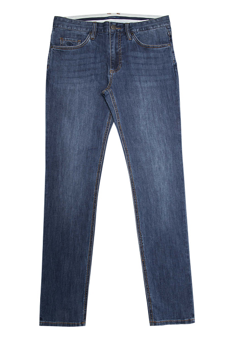 Мужские брендовые джинсы синие с эффектом потертости зауженного кроя  арт. NLW SL 2503 Meucci (Италия) - фото. Цвет: Синий. Купить в интернет-магазине https://shop.meucci.ru

