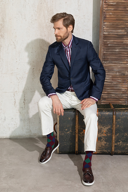 Мужской пиджак синий в мелкую клетку из шерсти  Meucci (Италия), арт. MI 1200181/11607 - фото. Цвет: Синий в клетку. Купить в интернет-магазине https://shop.meucci.ru
