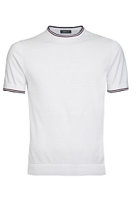 Белая футболка с цветными кантами на горловине и рукавах  (MEU-2508/DQSS01)