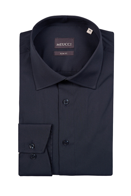 Модная мужская рубашка темно-синего цвета из хлопка sea island  арт. SL 10224070/301028 от Meucci (Италия) - фото. Цвет: Темно-синий.
