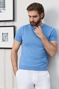 Голубая футболка с цветными кантами на горловине и рукавах  (MEU-2508/DQSS58)