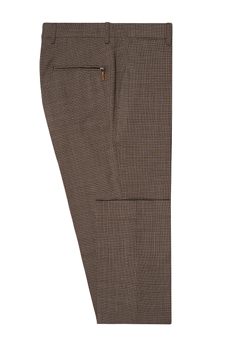 Мужские брендовые брюки из тонкой шерсти коричневые в клетку  арт. MI 16136320-09 Meucci (Италия) - фото. Цвет: Коричневый, клетка. Купить в интернет-магазине https://shop.meucci.ru
