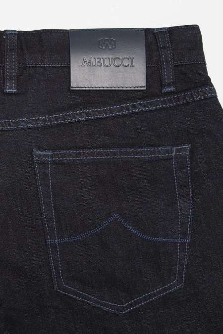 Мужские брендовые темно-синие джинсы с голубой отстрочкой прямого кроя  арт. NLW REG 2502 Meucci (Италия) - фото. Цвет: Темно-синий. Купить в интернет-магазине https://shop.meucci.ru
