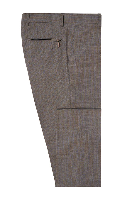 Мужские брендовые брюки коричневые в клетку из тонкой шерсти  арт. MI 18036320-04 Meucci (Италия) - фото. Цвет: Коричневый, клетка. Купить в интернет-магазине https://shop.meucci.ru
