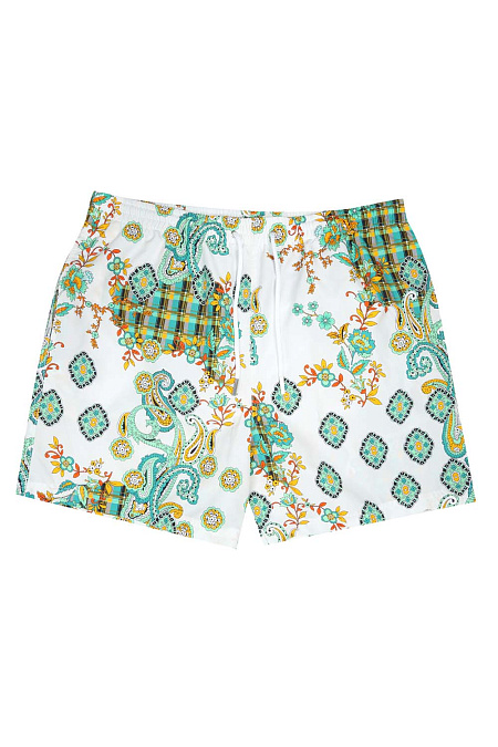 Мужские брендовые шорты арт. E1577 Meucci (Италия) - фото. Цвет: Белый с цветным принтом. Купить в интернет-магазине https://shop.meucci.ru
