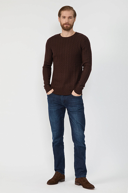 Мужской брендовый джемпер коричневый с дизайном в виде плетеных кос арт. 9GGR-NECK/12260/420 Meucci (Италия) - фото. Цвет: Коричневый. Купить в интернет-магазине https://shop.meucci.ru

