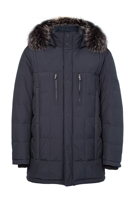  Пуховик с капюшоном и меховой опушкой темно-синего цвета  для мужчин бренда Meucci (Италия), арт. 1845 - фото. Цвет: Темно-синий. Купить в интернет-магазине https://shop.meucci.ru
