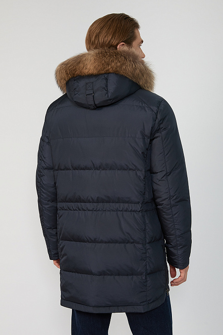 Удлиненный пуховик-парка с капюшоном для мужчин бренда Meucci (Италия), арт. 9880 - фото. Цвет: Темно-синий. Купить в интернет-магазине https://shop.meucci.ru
