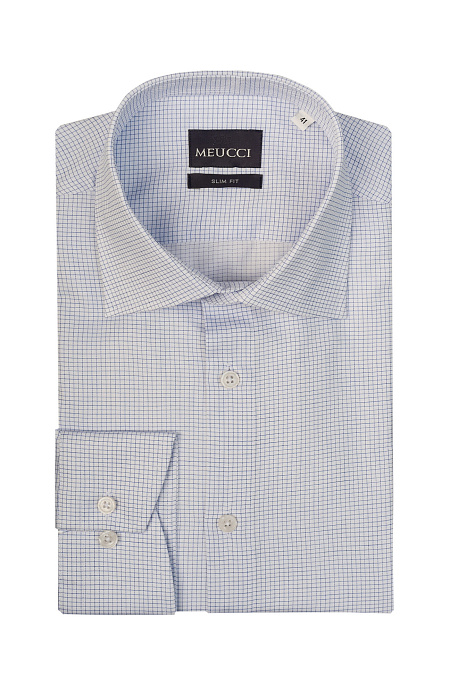 Модная мужская рубашка белая в цветную клетку  арт. SL 9020 R 0291 CEL/231123 от Meucci (Италия) - фото. Цвет: Белый, цветная клетка .

