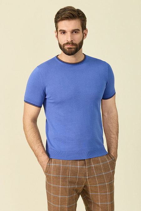 Футболка светло-синяя из хлопка Пима  для мужчин бренда Meucci (Италия), арт. MEU-SS2408/DQSS16 - фото. Цвет: Светло-синий . Купить в интернет-магазине https://shop.meucci.ru
