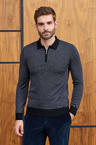 Джемпер-поло черно-серый с застежкой на молнию (43016/22025 BLACK)