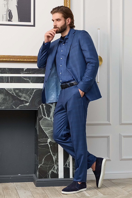 Мужской костюм синего цвета в клетку из тонкой шерсти Meucci (Италия), арт. MI 2200191EZ/12093 - фото. Цвет: Синий, клетка. Купить в интернет-магазине https://shop.meucci.ru
