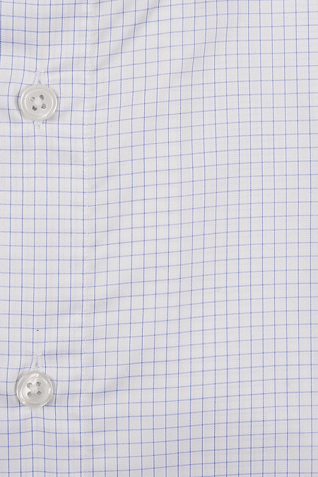 Модная мужская рубашка белая в синюю клетку из хлопка sea island  арт. SL 10224070/301042 от Meucci (Италия) - фото. Цвет: Белый в синюю клетку.
