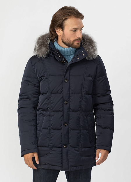 Стеганый пуховик удлиненный для мужчин бренда Meucci (Италия), арт. 1837 - фото. Цвет: Темно-синий. Купить в интернет-магазине https://shop.meucci.ru
