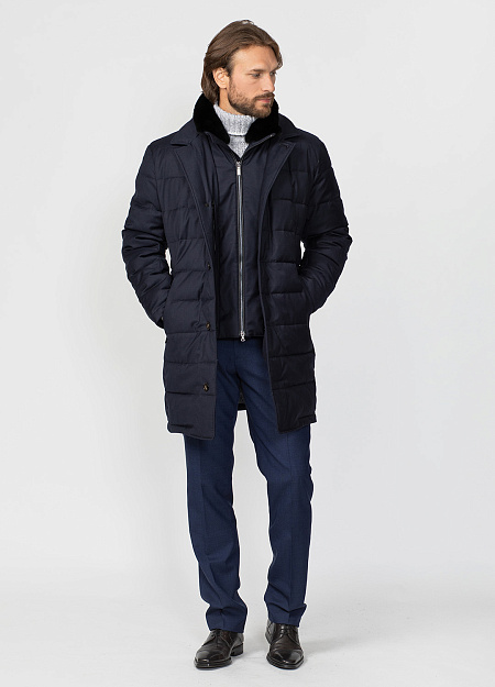 Пуховое пальто из шерсти Loro Piana  для мужчин бренда Meucci (Италия), арт. 9311 - фото. Цвет: Тёмно-синий. Купить в интернет-магазине https://shop.meucci.ru
