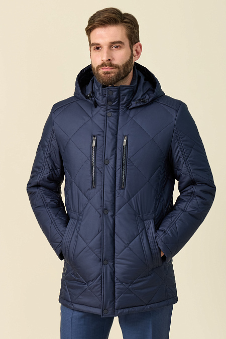 Утепленная стеганая куртка с капюшоном для мужчин бренда Meucci (Италия), арт. 9005 - фото. Цвет: Темно-синий. Купить в интернет-магазине https://shop.meucci.ru
