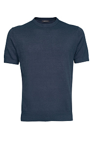 Базовая футболка синего цвета из смеси льна и хлопка  (MEU-2511/0267)