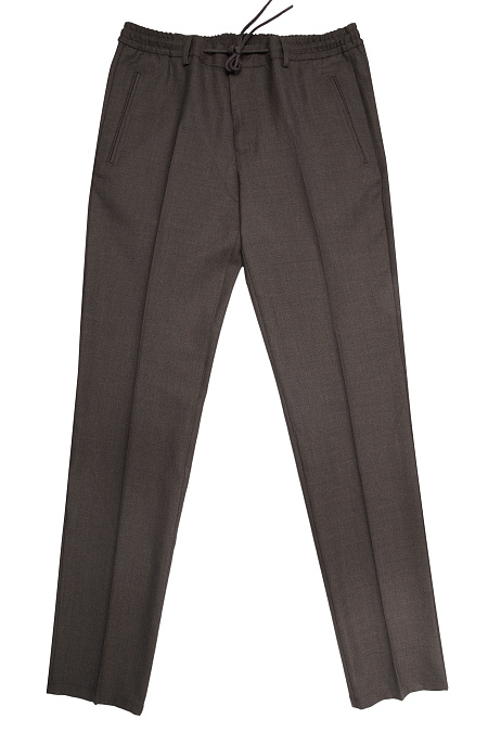 Мужские коричневые брюки с эластичным поясом и кулиской из тонкой шерсти арт. SP-DR 4223 BROWN Meucci (Италия) - фото. Цвет: Коричневый. Купить в интернет-магазине https://shop.meucci.ru
