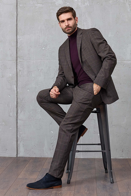Мужской классический шерстяной костюм коричневый в клетку  Meucci (Италия), арт. MI 2200191DR/12101 - фото. Цвет: Коричневый, клетка. Купить в интернет-магазине https://shop.meucci.ru
