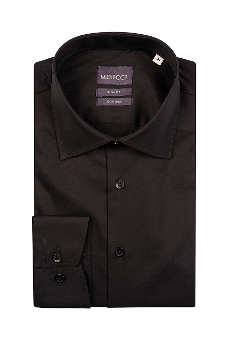 Модная мужская рубашка черная с эффектом non iron  арт. SL 10224070/301010 от Meucci (Италия) - фото. Цвет: Черный.
