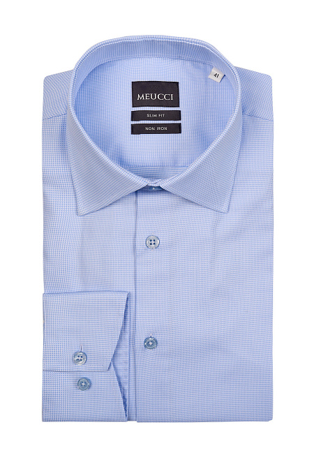 Модная мужская рубашка с сине-белым микродизайном и эффектом non iron  арт. SL 10224070/301032 от Meucci (Италия) - фото. Цвет: Сине-белый, микродизайн.
