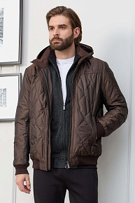Утепленная стеганая куртка-бомбер с капюшоном  (6198)