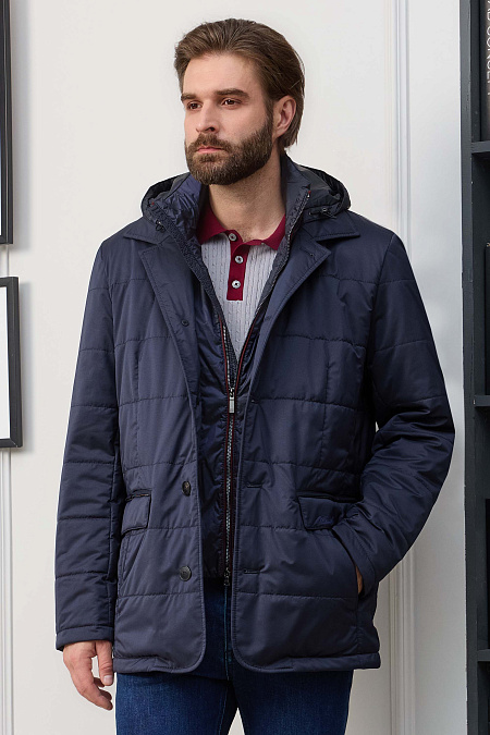 Легкая утепленная куртка с манишкой и капюшоном  для мужчин бренда Meucci (Италия), арт. 5215 - фото. Цвет: Темно-синий. Купить в интернет-магазине https://shop.meucci.ru
