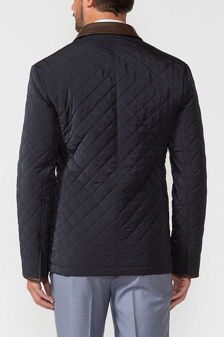 Утепленная стеганая куртка-пиджак на пуговицах с отделкой кожей для мужчин бренда Meucci (Италия), арт. 9964  - фото. Цвет: Темно-синий. Купить в интернет-магазине https://shop.meucci.ru
