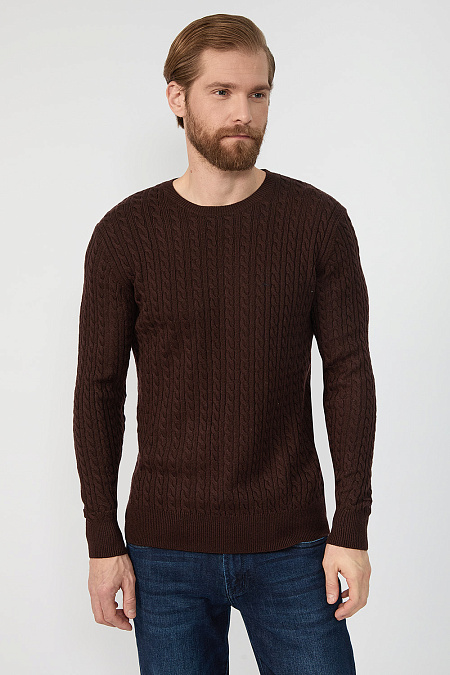 Мужской брендовый джемпер коричневый с дизайном в виде плетеных кос арт. 9GGR-NECK/12260/420 Meucci (Италия) - фото. Цвет: Коричневый. Купить в интернет-магазине https://shop.meucci.ru


