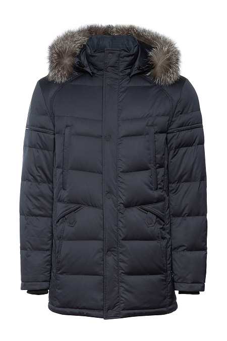 Пуховик средней длины с капюшоном  для мужчин бренда Meucci (Италия), арт. 3883 - фото. Цвет: Темно-синий. Купить в интернет-магазине https://shop.meucci.ru
