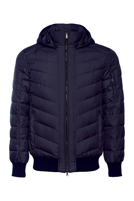 Стеганая короткая куртка-пуховик с капюшоном  для мужчин бренда Meucci (Италия), арт. 7455 - фото. Цвет: Темно-синий. Купить в интернет-магазине https://shop.meucci.ru
