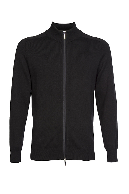 Мужской брендовый шерстяной кардиган на молнии черного цвета  арт. FZIP+ALC/77900/9E1049 Meucci (Италия) - фото. Цвет: Черный. Купить в интернет-магазине https://shop.meucci.ru

