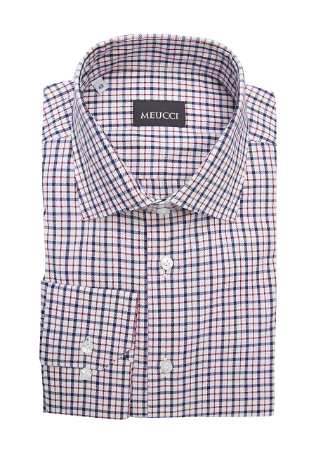 Модная мужская рубашка хлопковая в красно-синюю клетку  арт. SL 902022 RL 91AG/302202 от Meucci (Италия) - фото. Цвет: Красно-синяя клетка.
