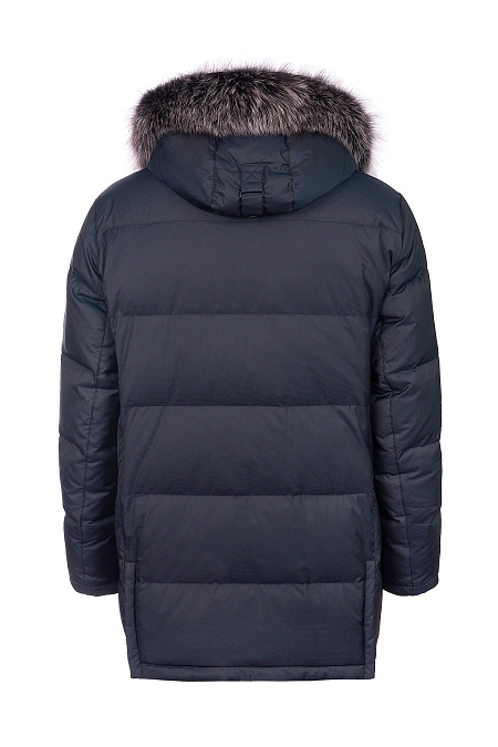 Стеганый пуховик с капюшоном и меховой опушкой  для мужчин бренда Meucci (Италия), арт. 1025 - фото. Цвет: Темно-синий. Купить в интернет-магазине https://shop.meucci.ru
