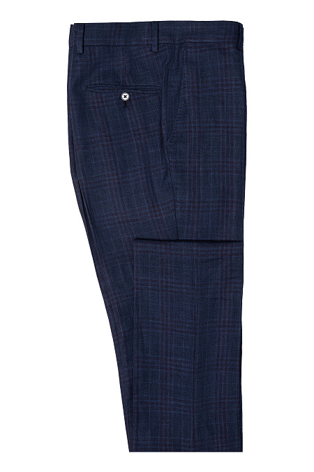 Мужской костюм в клетку из льна, шерсти и шелка Meucci (Италия), арт. MI 2200191/11003 - фото. Цвет: Темно-синий в клетку.